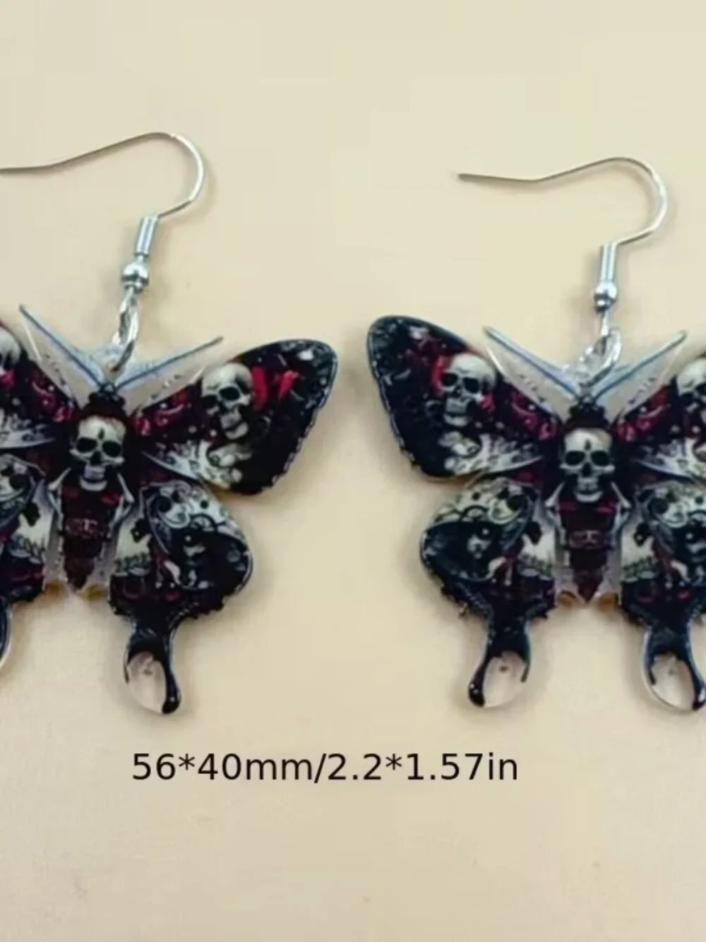 2pc Exquisite Halloween Gothic Skull Black Butterfly Acrylic Earrings